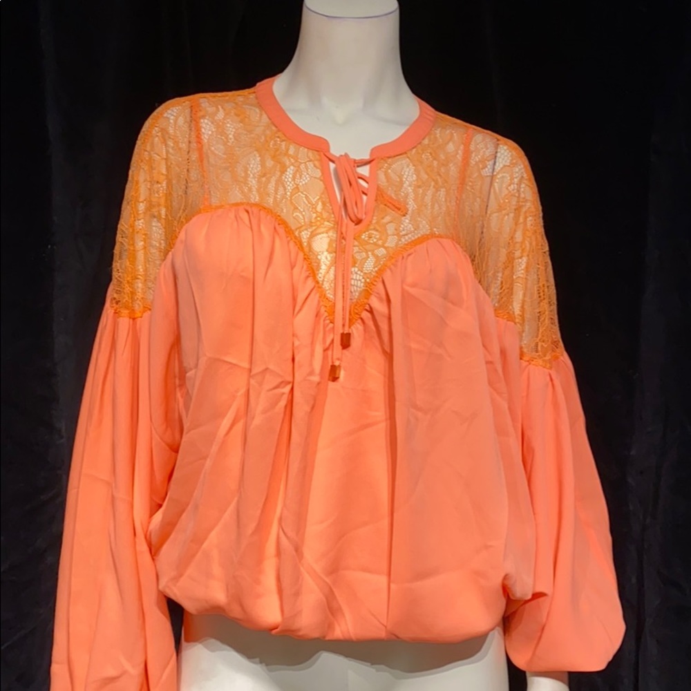Bebe long sleeve solid lace yoke top size S